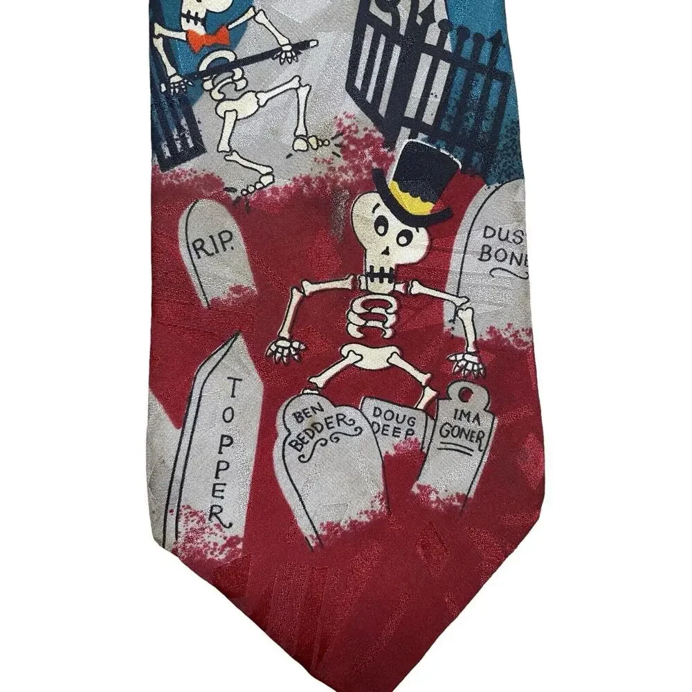 Hallmark Celebrations‎ Mens Halloween Neck Tie Trumpet Playing Skeletons Dogs